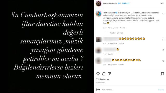 demet akalin cumhurbaskani erdogan dan muzik yasagi konusunda yardim istedi